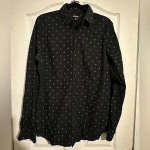 Express Black Dress Shirt with White Pattern